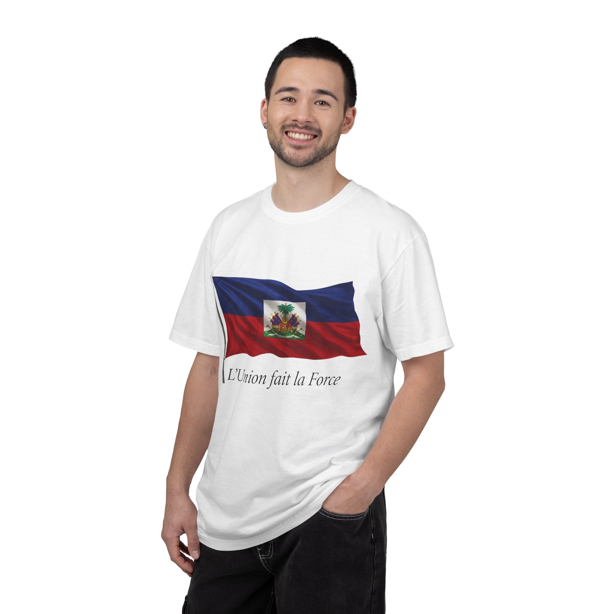 Haiti Flag T-Shirt — "L'Union fait la Force" Patriotic Tee