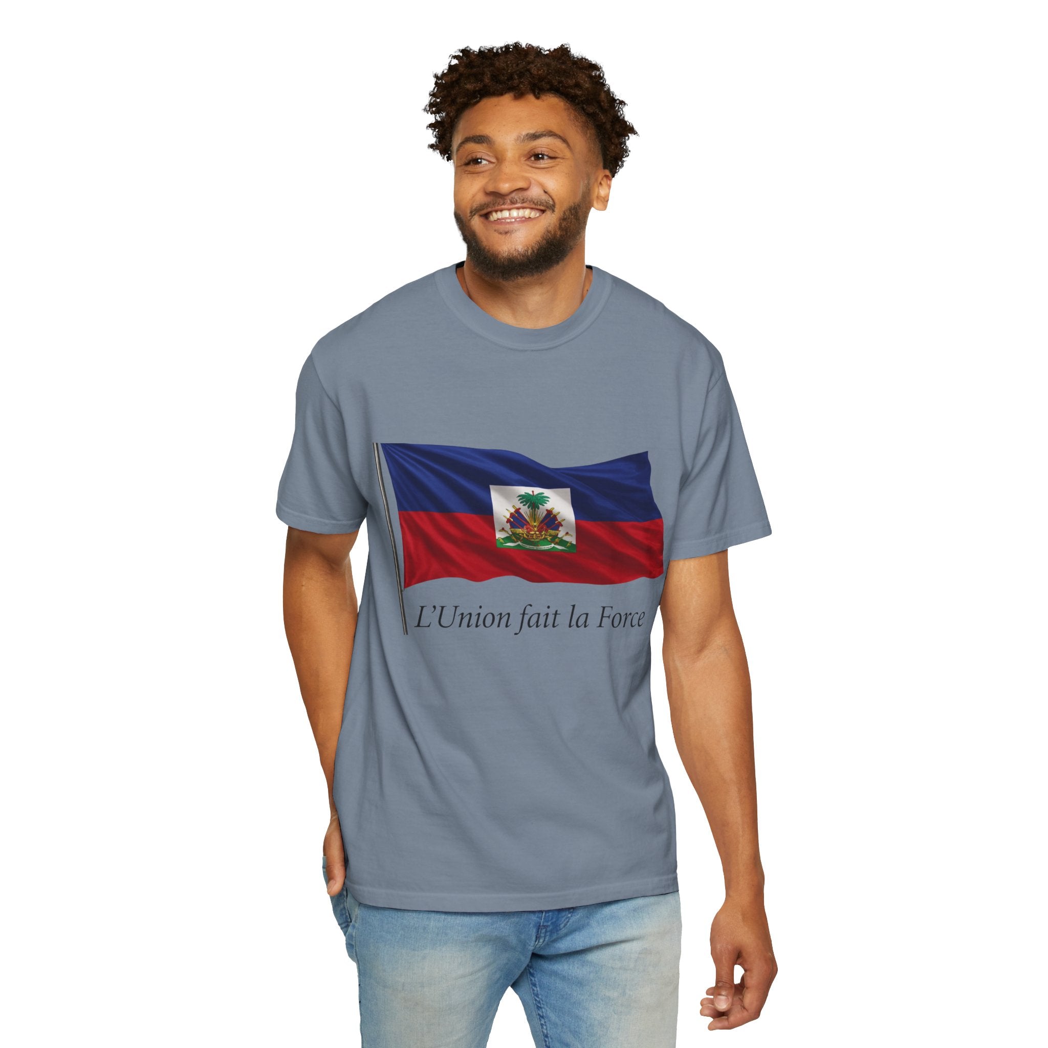 Haiti Flag T-Shirt — "L'Union fait la Force" Patriotic Tee