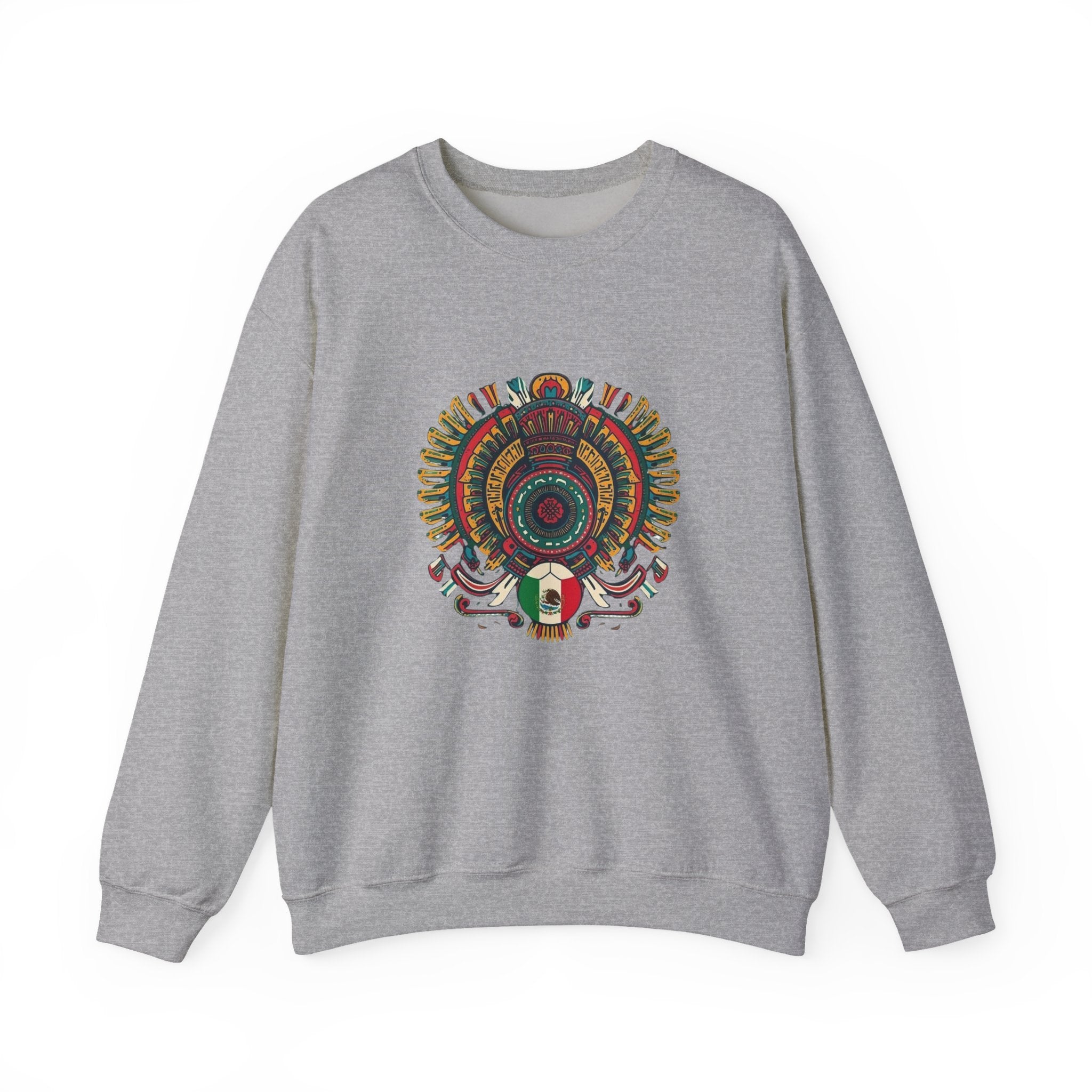 Aztec Skull Crewneck Sweatshirt – Colorful Tribal Headdress Design Mexico