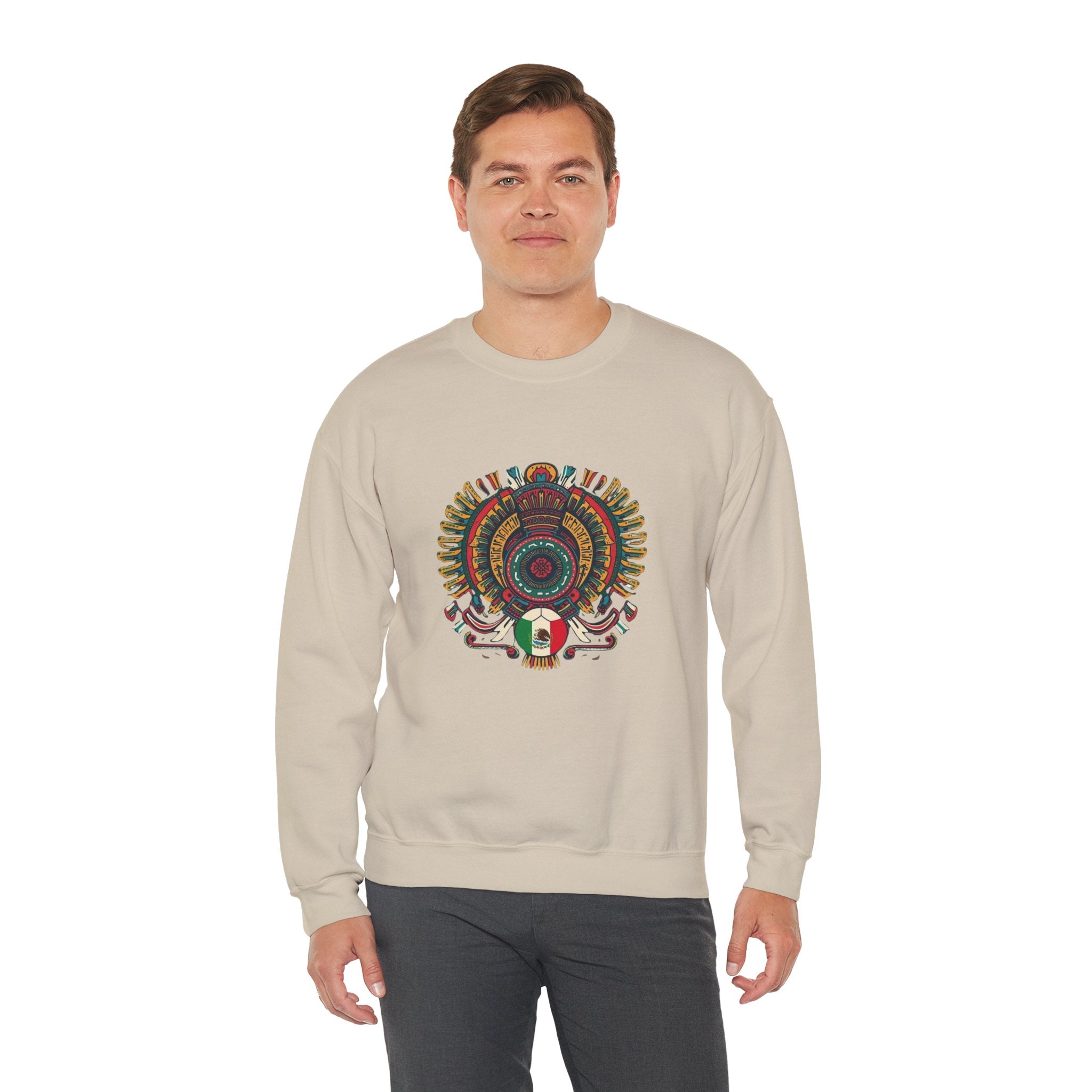 Aztec Skull Crewneck Sweatshirt – Colorful Tribal Headdress Design Mexico