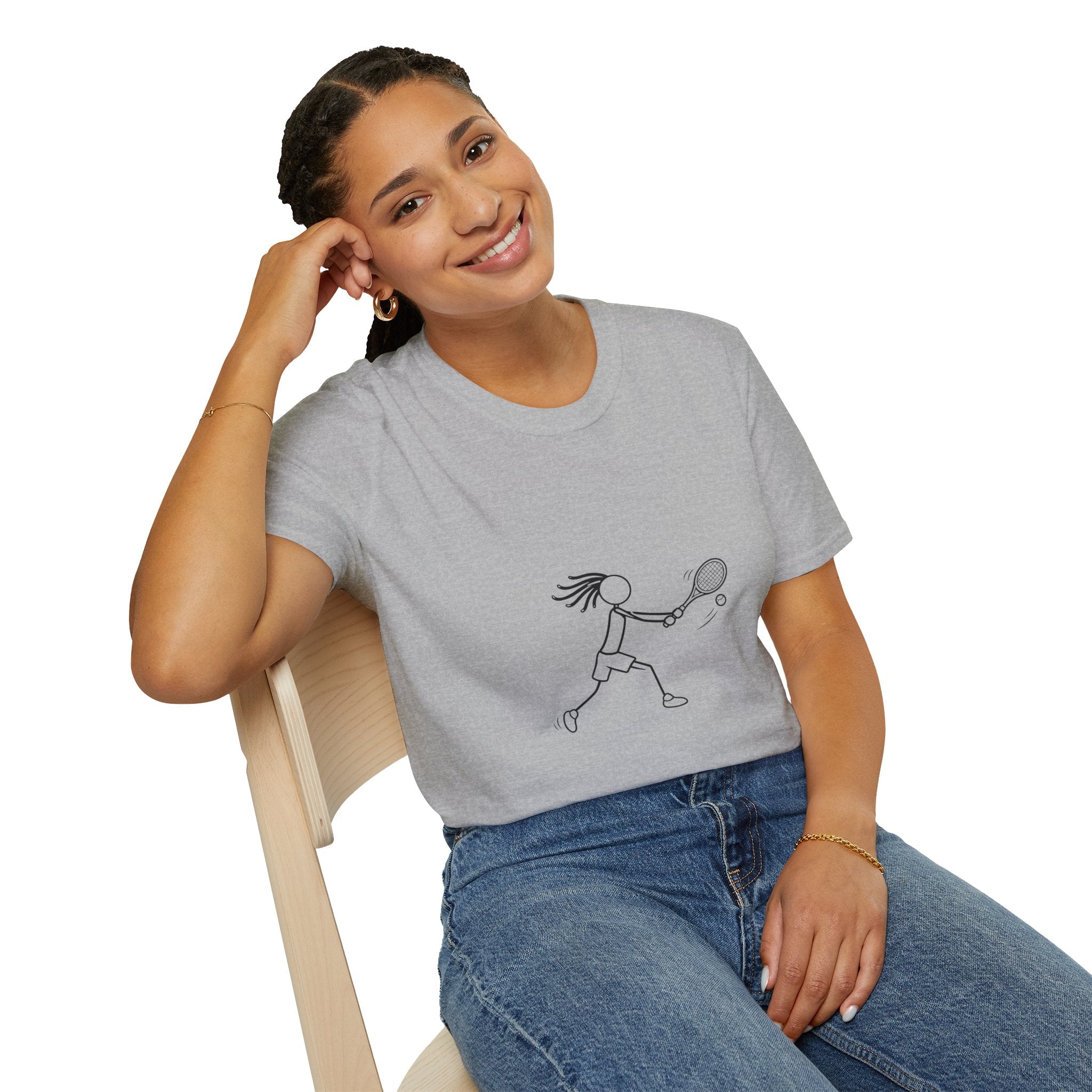Stick Figure Girl Playing Tennis T-Shirt | Tennis Player Line Art