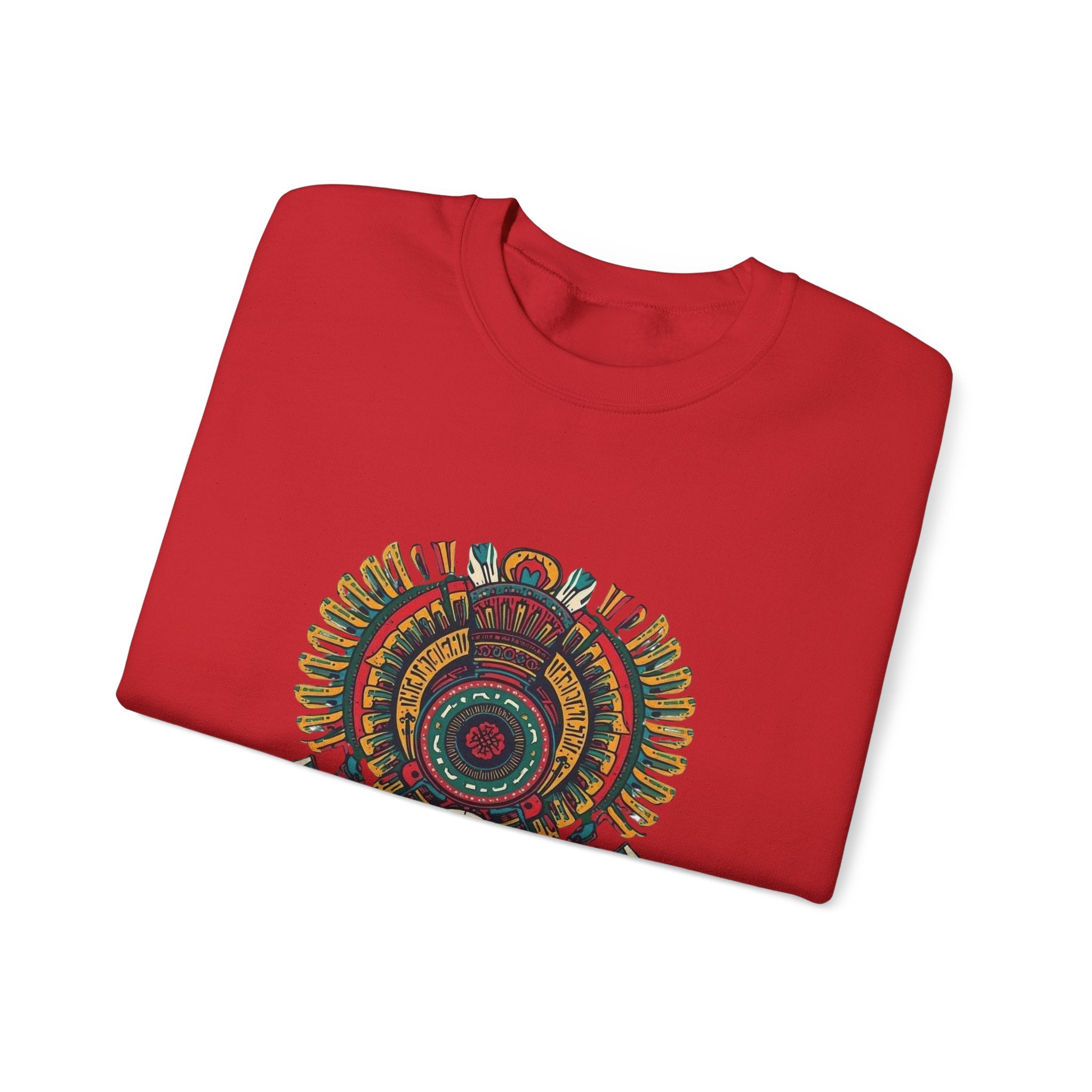 Aztec Skull Crewneck Sweatshirt – Colorful Tribal Headdress Design Mexico