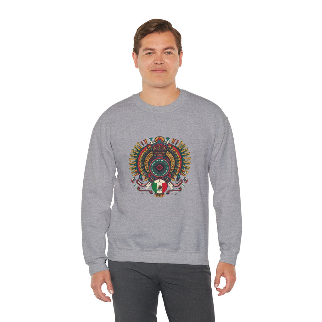 Aztec Skull Crewneck Sweatshirt – Colorful Tribal Headdress Design Mexico