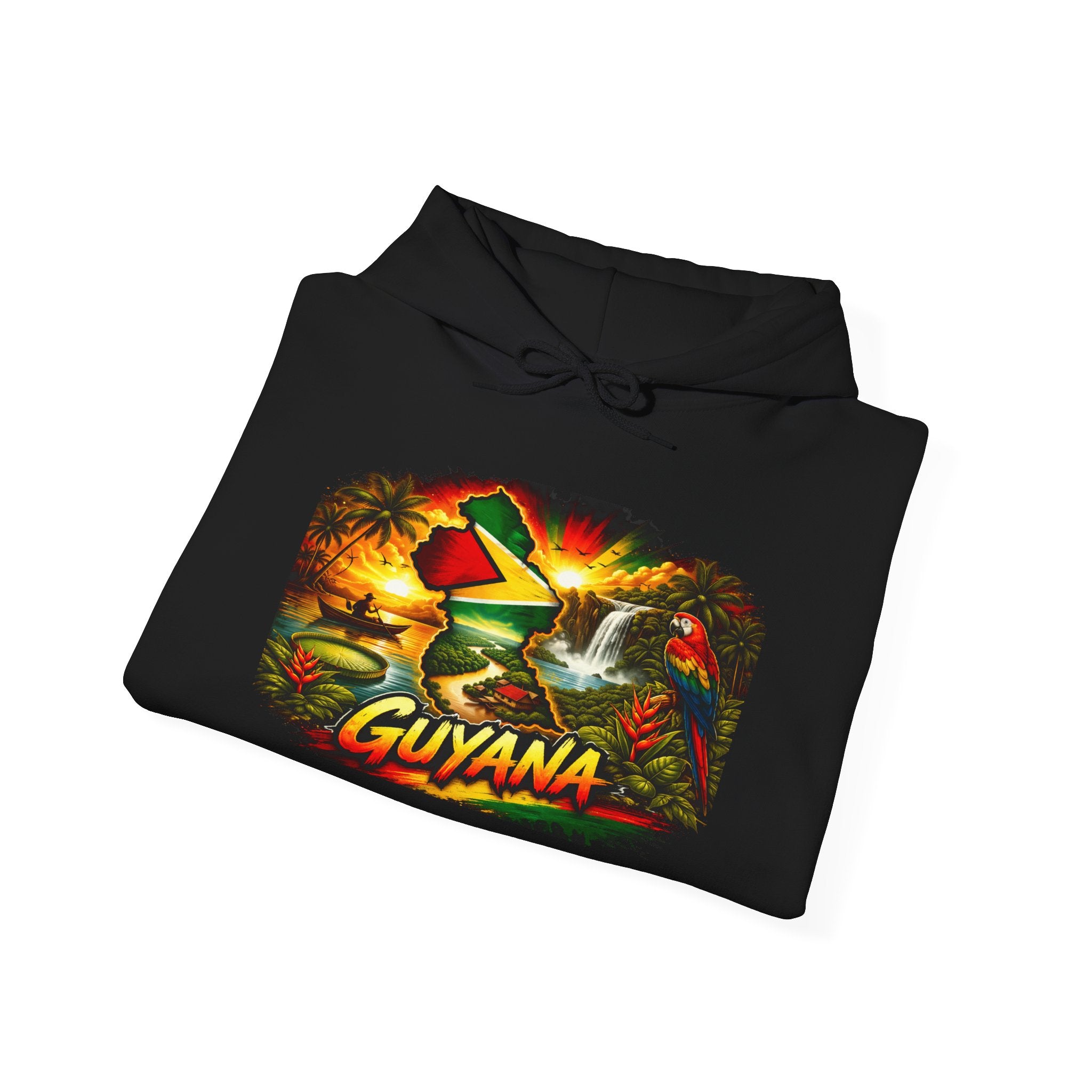 Guyana Map Sunset Hoodie | Tropical Palm Trees, Rasta Colors