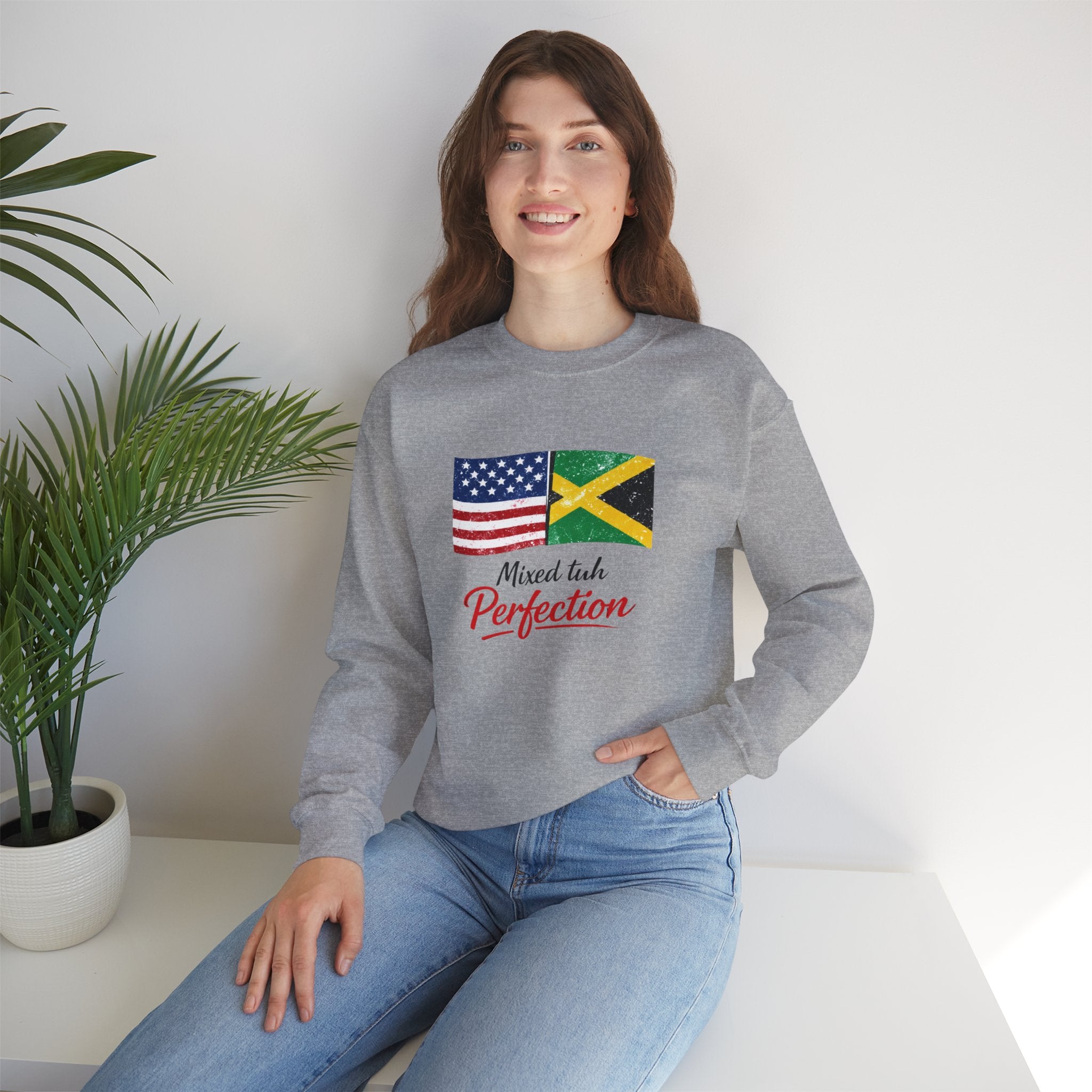 Mixed Tubh Perfection Sweatshirt — USA & Jamaica Flag Crewneck
