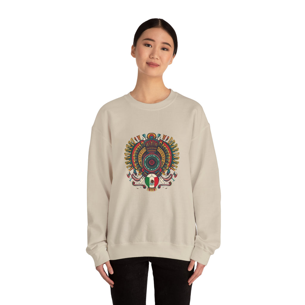 Aztec Skull Crewneck Sweatshirt – Colorful Tribal Headdress Design Mexico