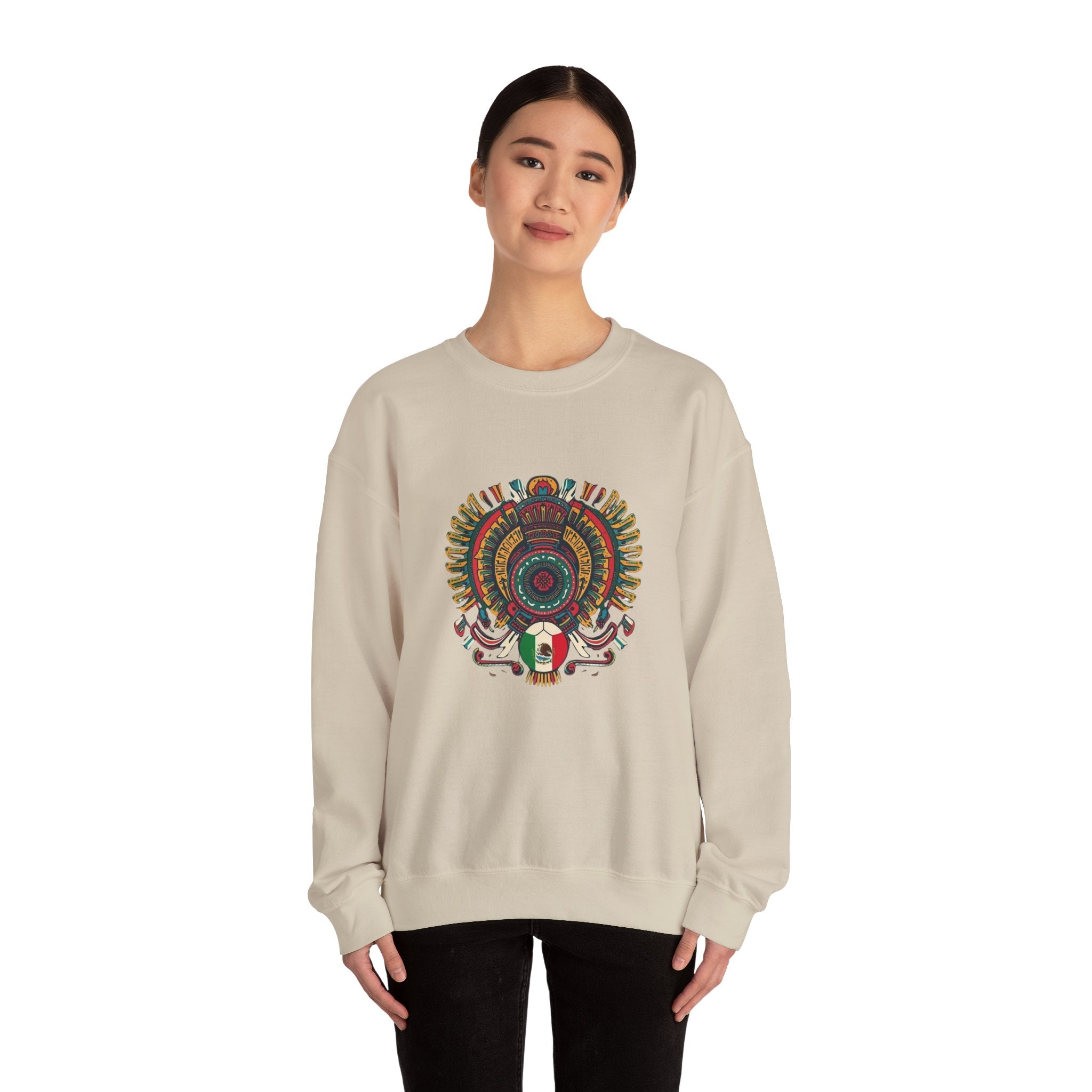 Aztec Skull Crewneck Sweatshirt – Colorful Tribal Headdress Design Mexico