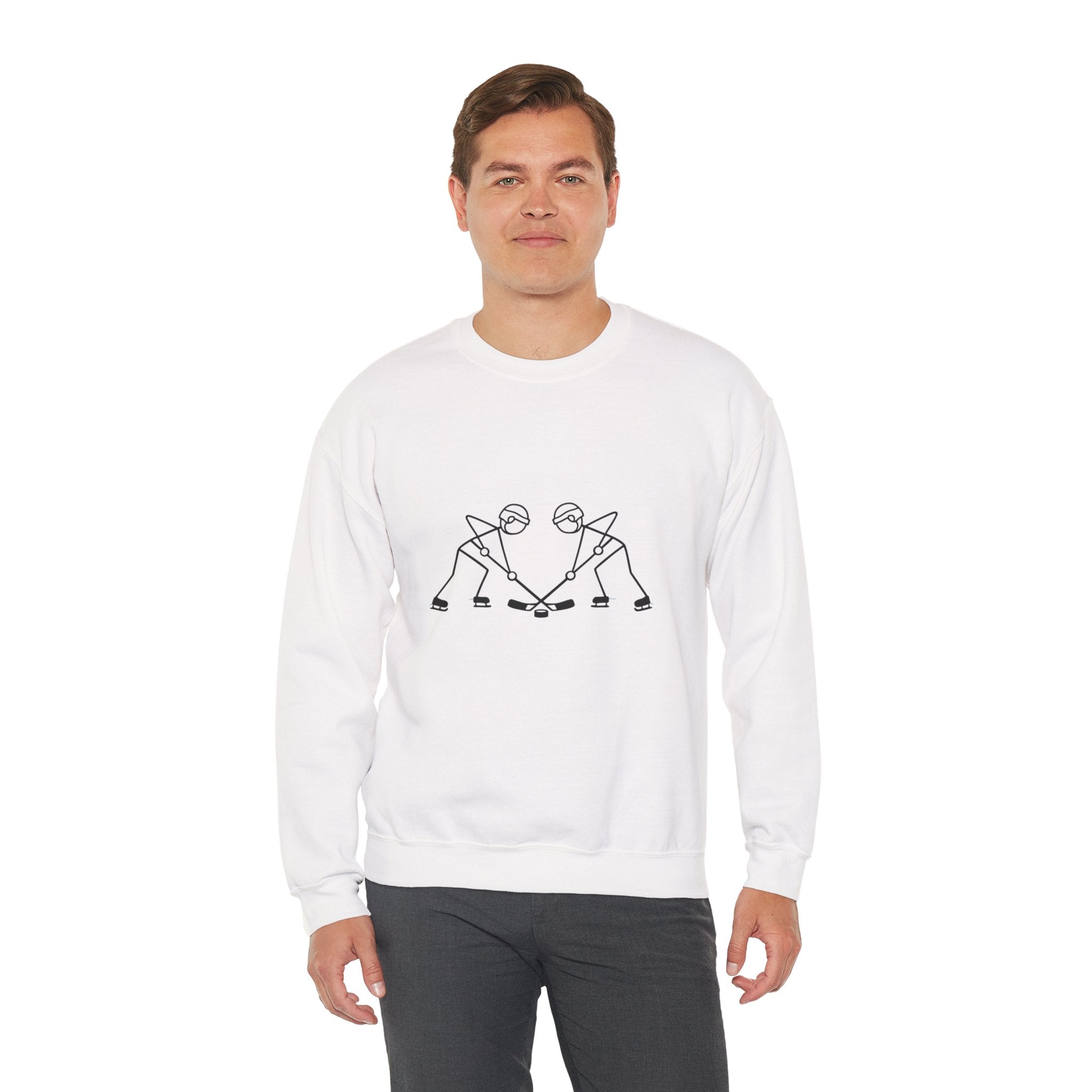 Minimal Line Art Hockey Players Crewneck Sweatshirt | Sports Graphic