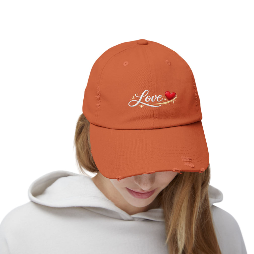 Distressed Love Hat - Embroidered Heart Script Baseball Cap