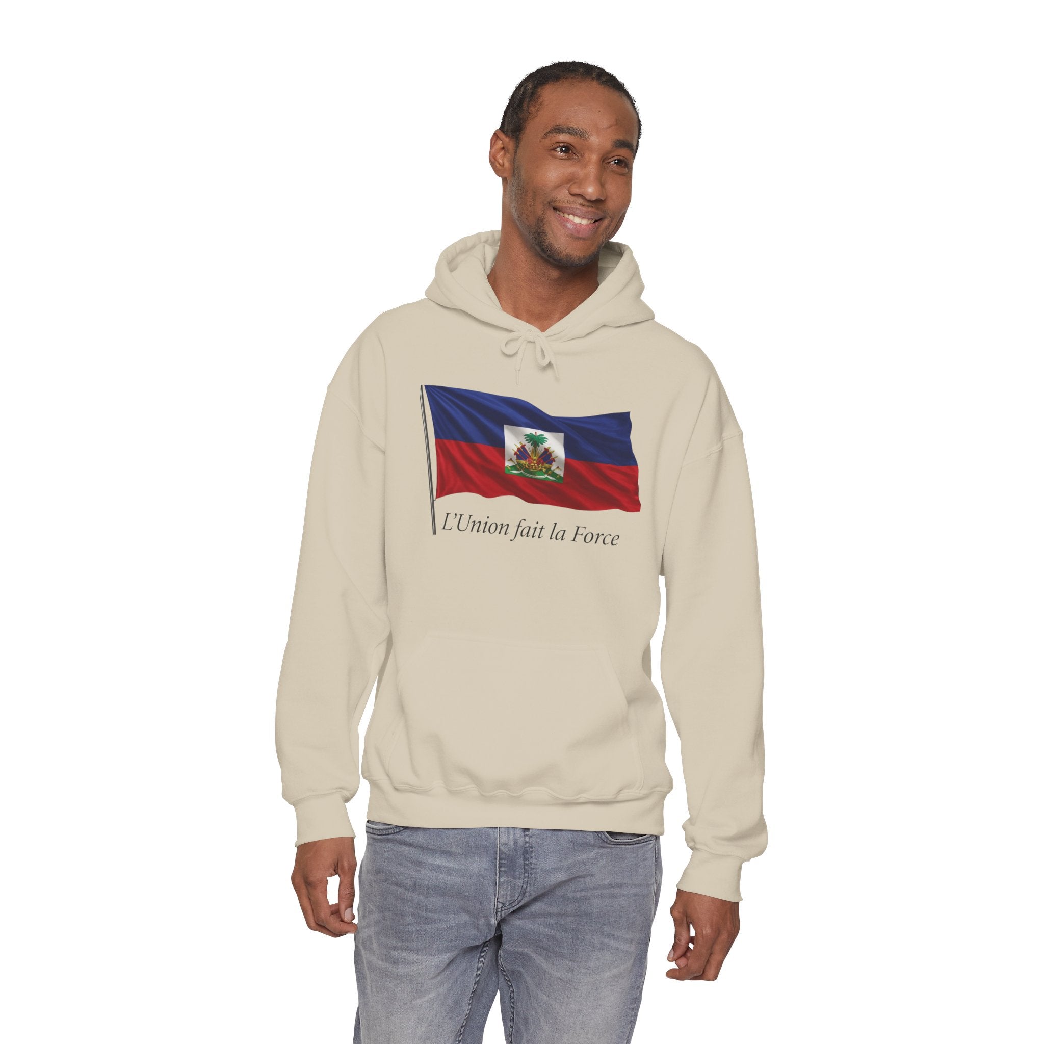Haiti Flag Hoodie – "L'Union fait la Force" Pullover