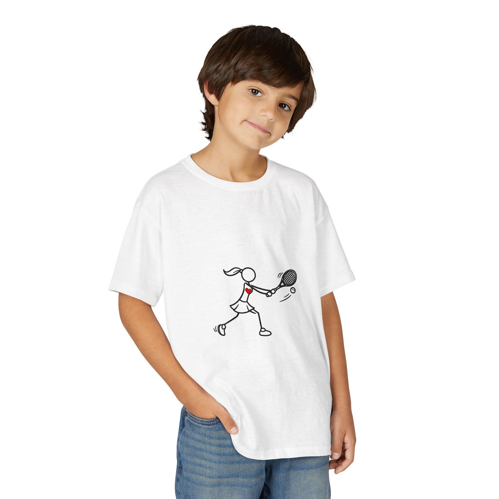 Stick Figure Tennis Player Youth T-Shirt | Kids Sports Tee