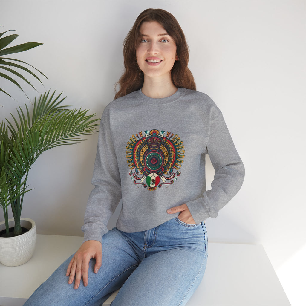 Aztec Skull Crewneck Sweatshirt – Colorful Tribal Headdress Design Mexico
