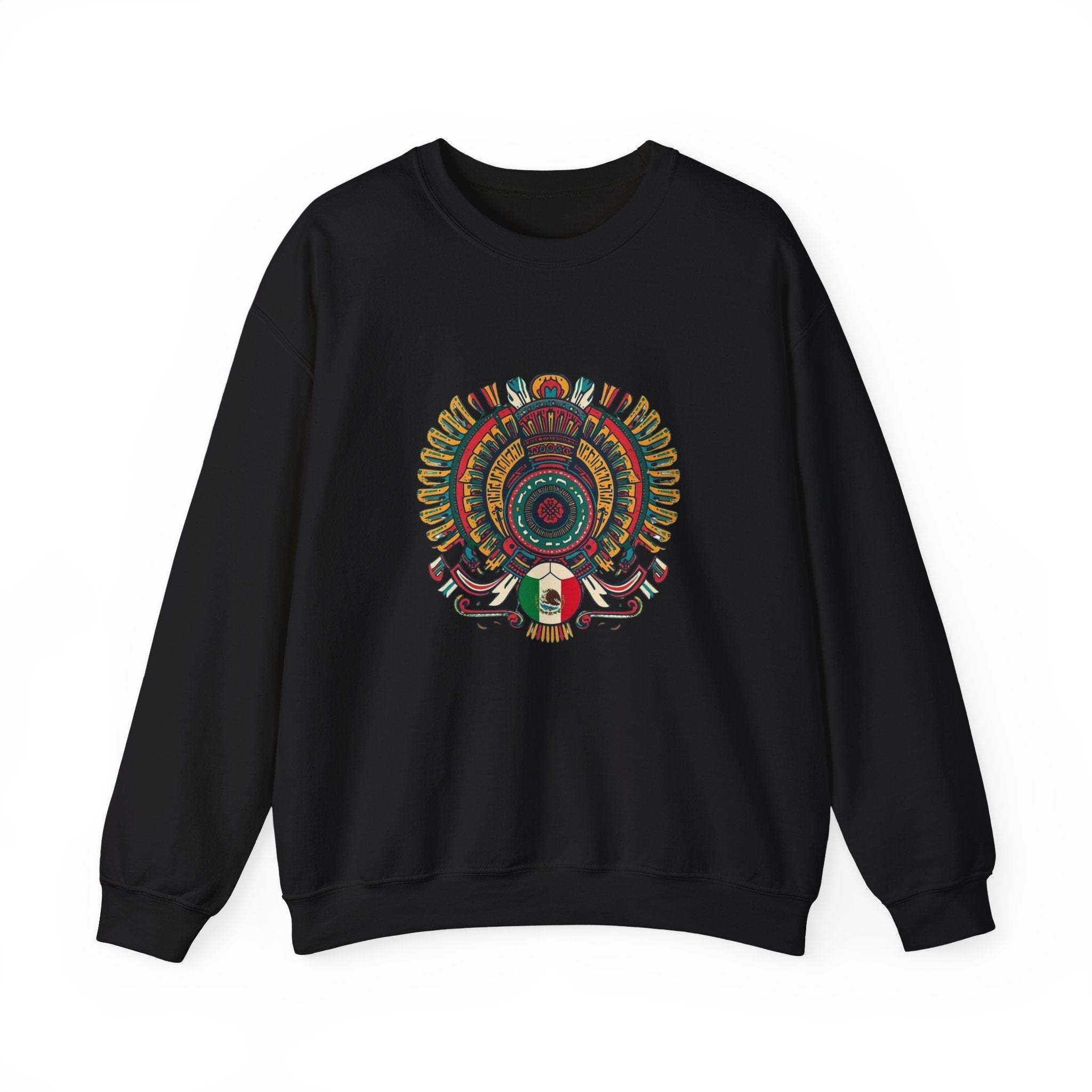 Aztec Skull Crewneck Sweatshirt – Colorful Tribal Headdress Design Mexico