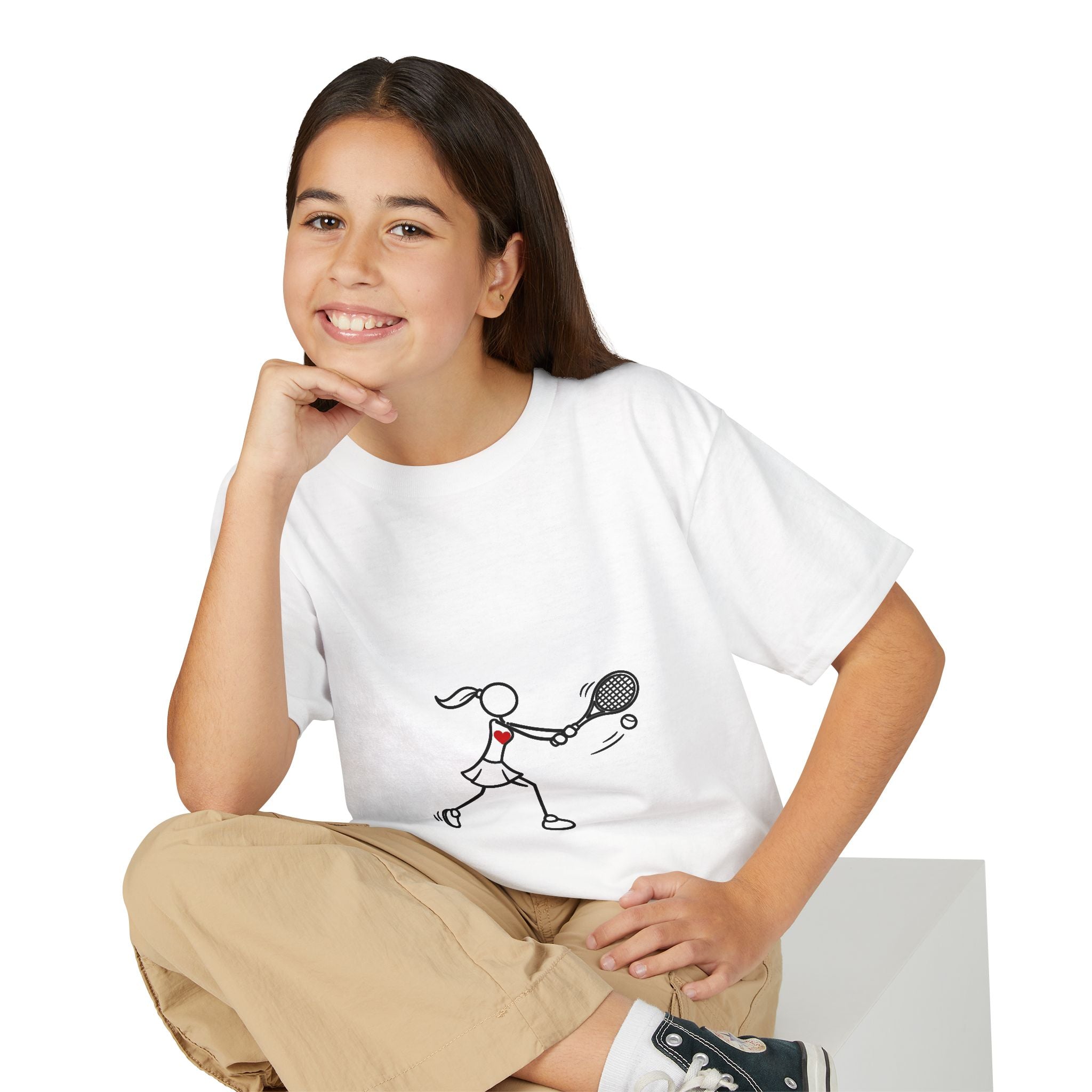 Stick Figure Tennis Player Youth T-Shirt | Kids Sports Tee