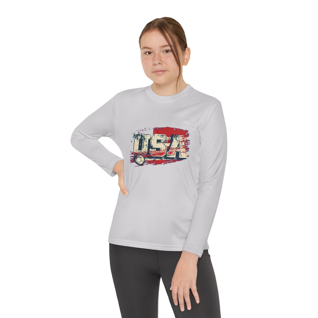Youth Long Sleeve Tee - Vintage USA Flag Graphic