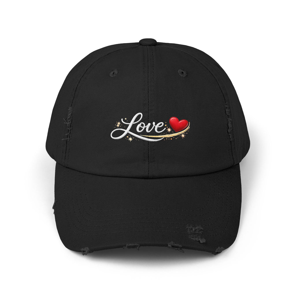 Distressed Love Hat - Embroidered Heart Script Baseball Cap