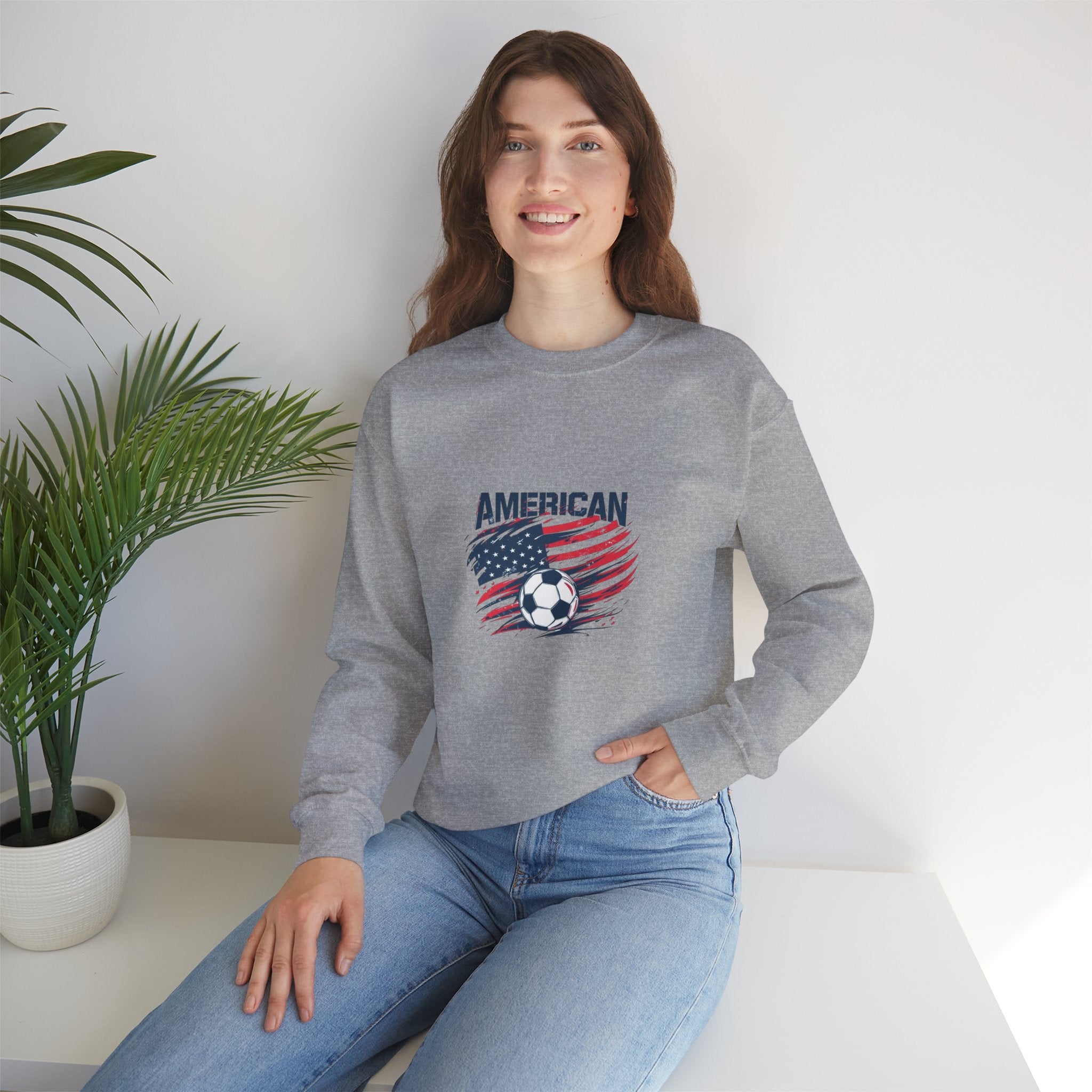 American Soccer Crewneck Sweatshirt — USA Flag & Soccer Ball Graphic