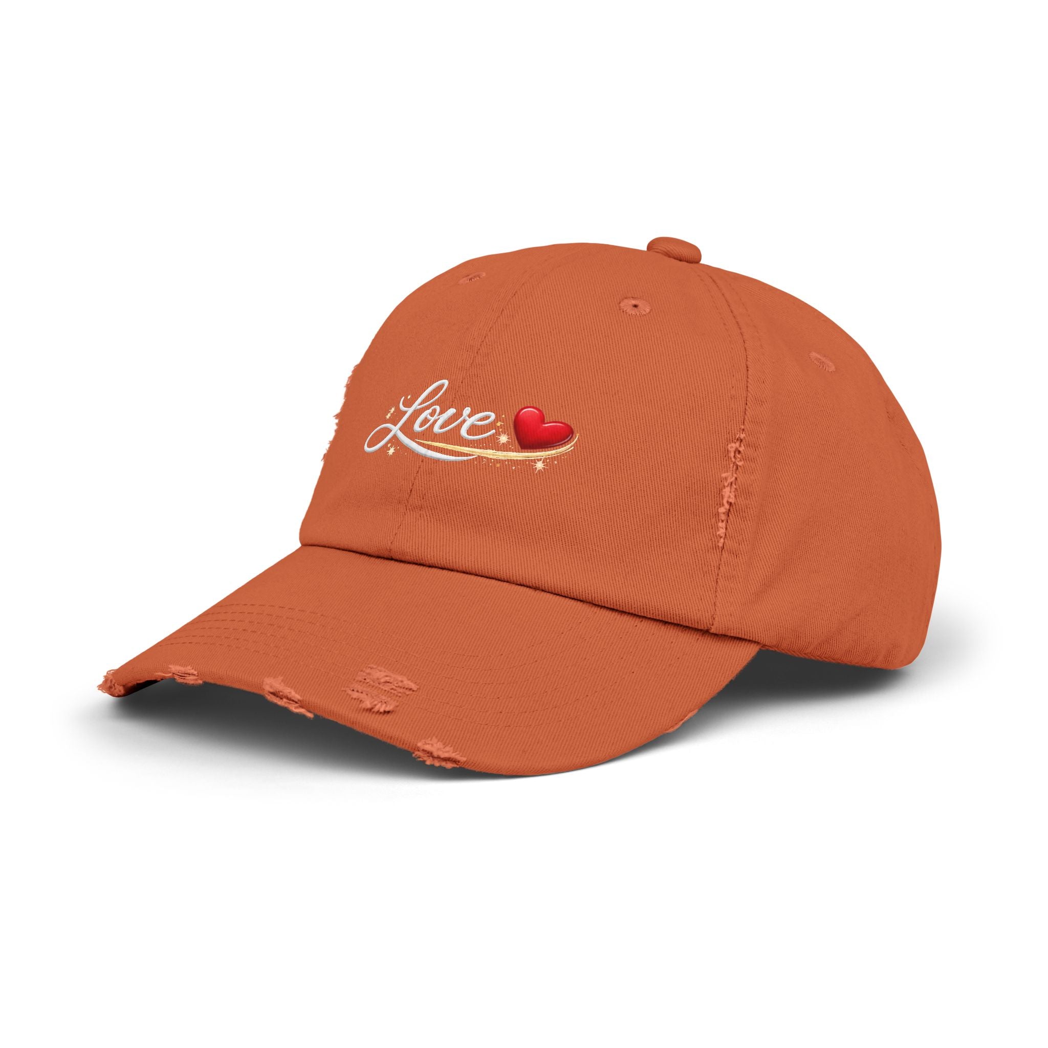 Distressed Love Hat - Embroidered Heart Script Baseball Cap