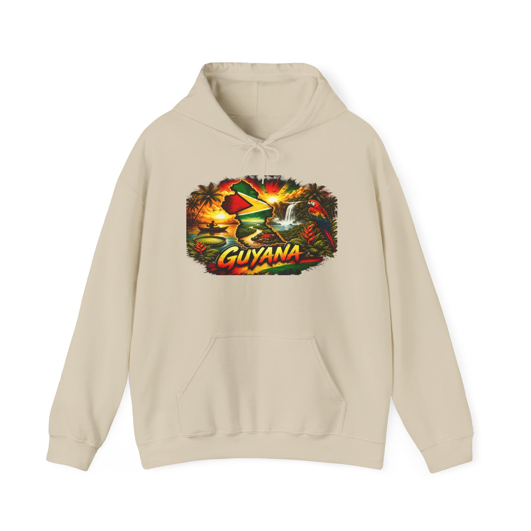Guyana Map Sunset Hoodie | Tropical Palm Trees, Rasta Colors