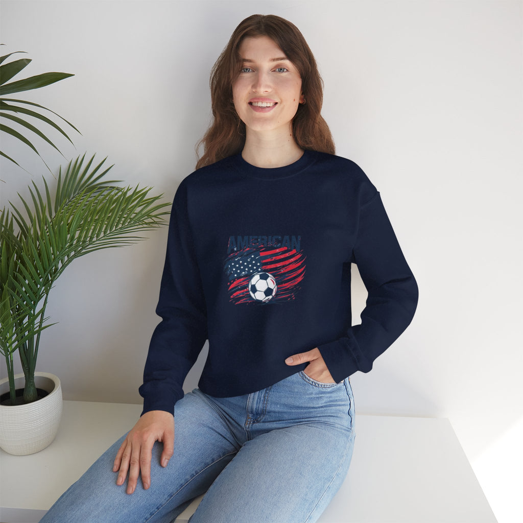 American Soccer Crewneck Sweatshirt — USA Flag & Soccer Ball Graphic