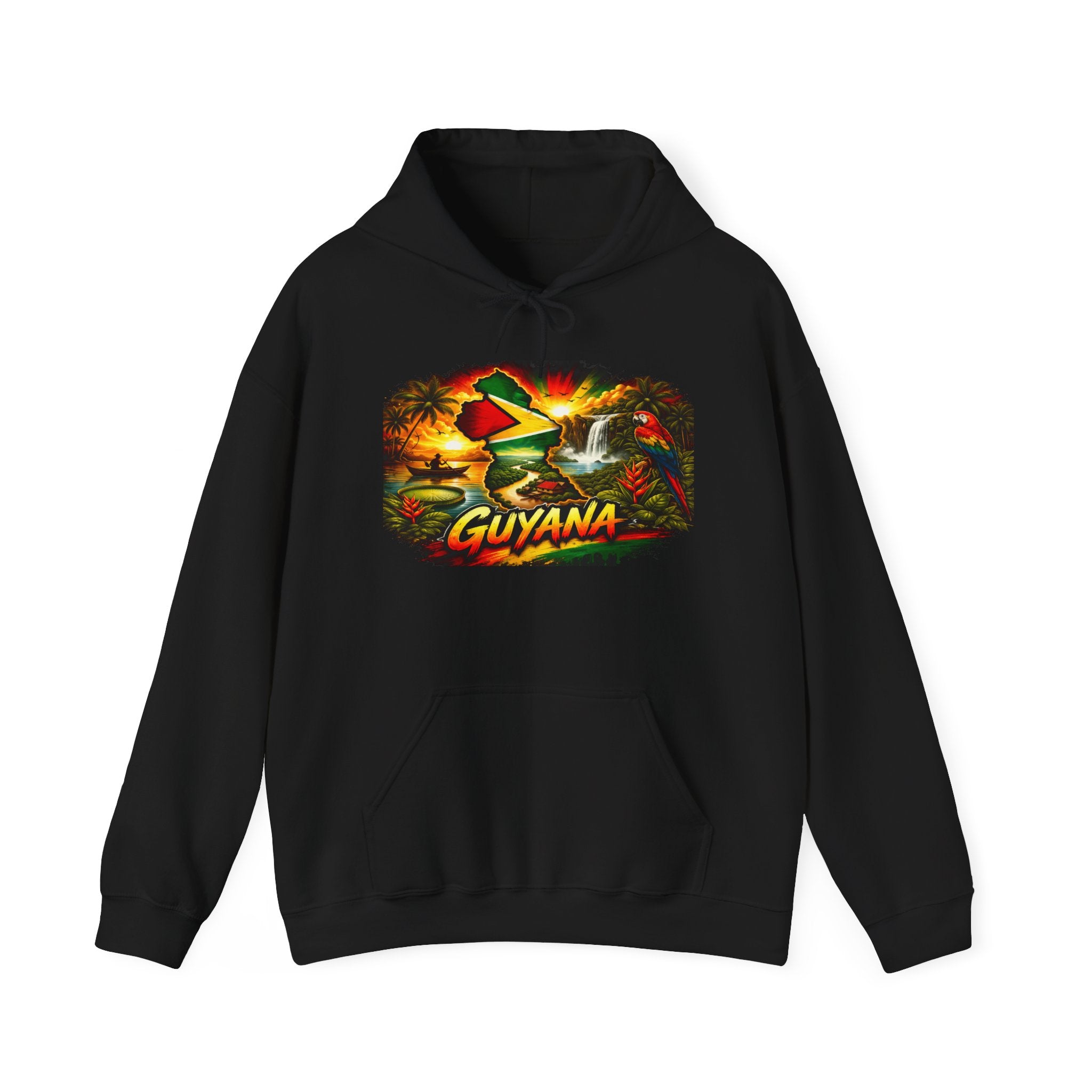 Guyana Map Sunset Hoodie | Tropical Palm Trees, Rasta Colors