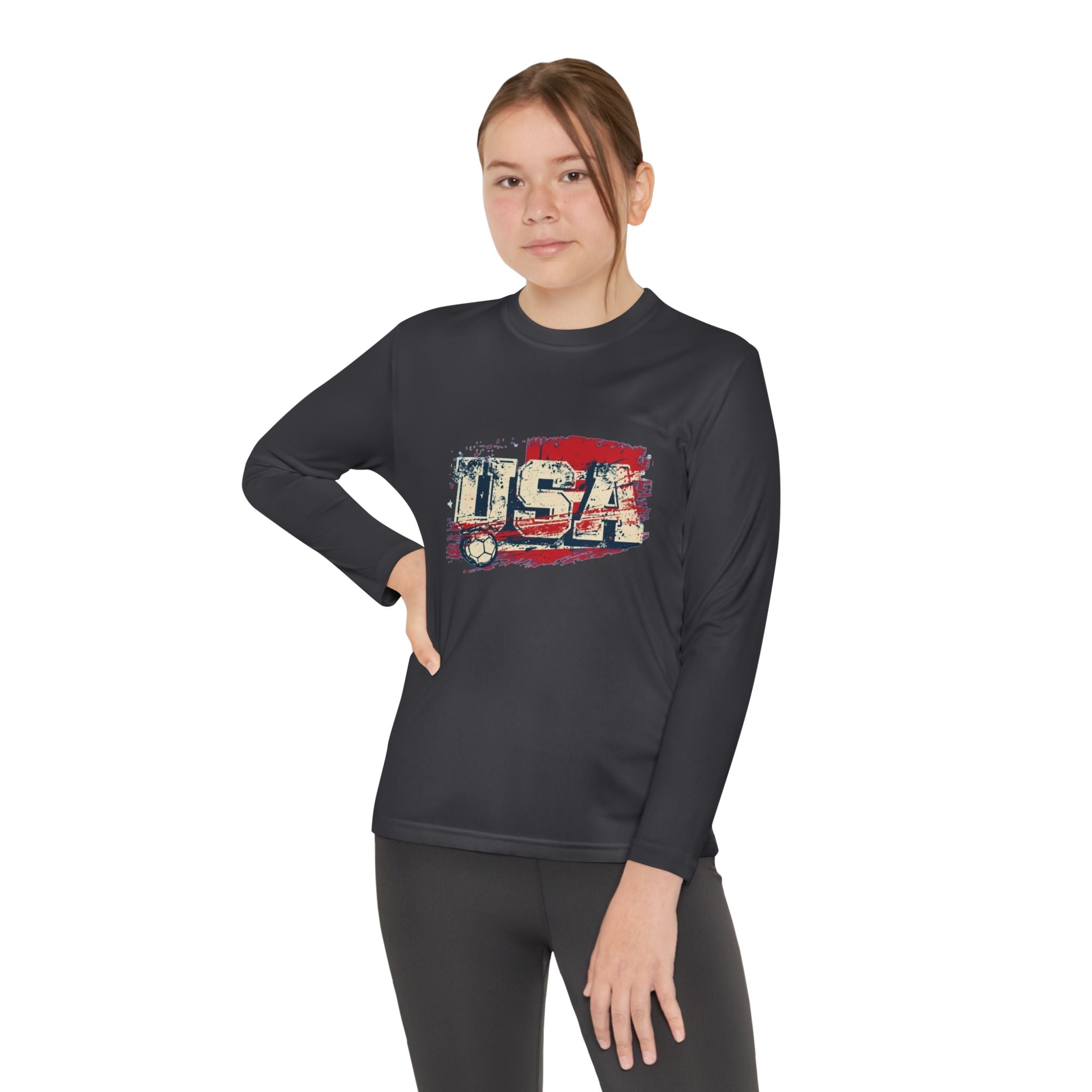 Youth Long Sleeve Tee - Vintage USA Flag Graphic