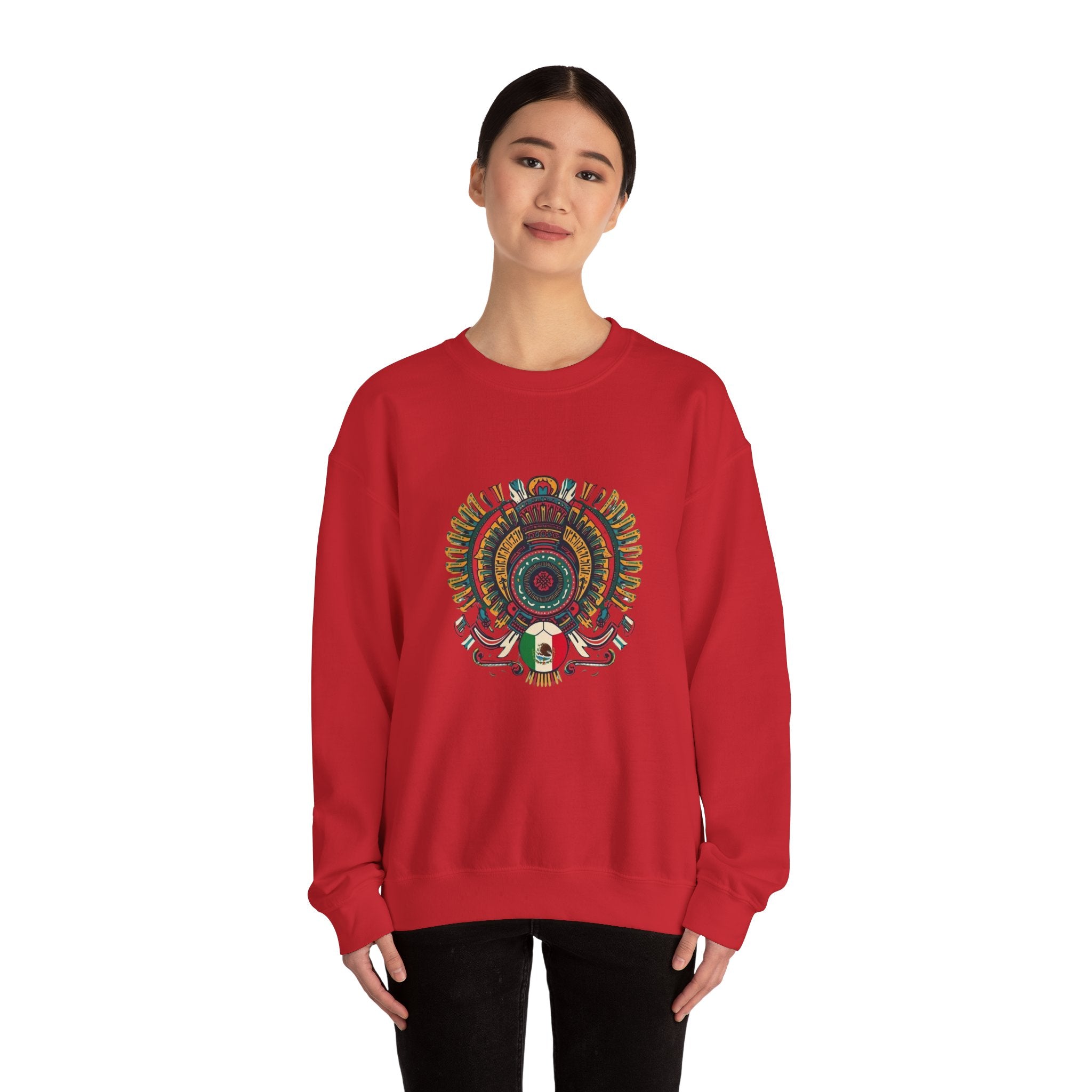 Aztec Skull Crewneck Sweatshirt – Colorful Tribal Headdress Design Mexico