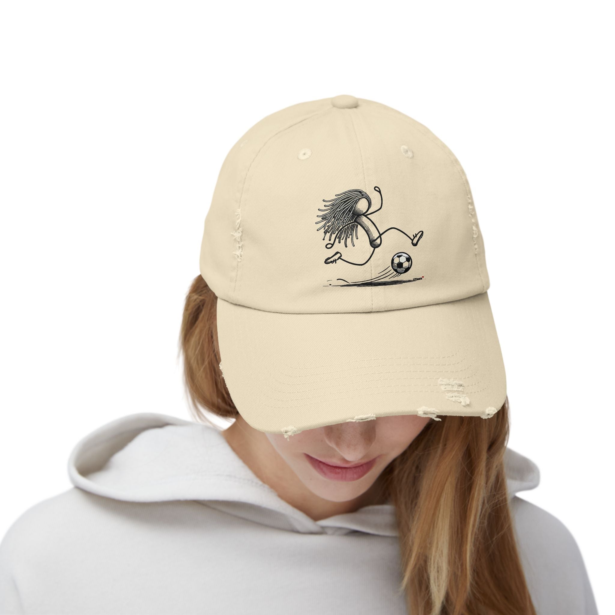 Distressed Cap Dreadlocks Soccer Player Stick-Figure Baseball Cap