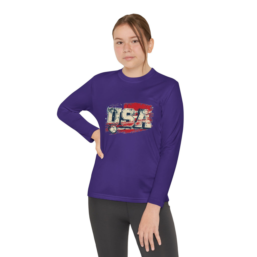 Youth Long Sleeve Tee - Vintage USA Flag Graphic
