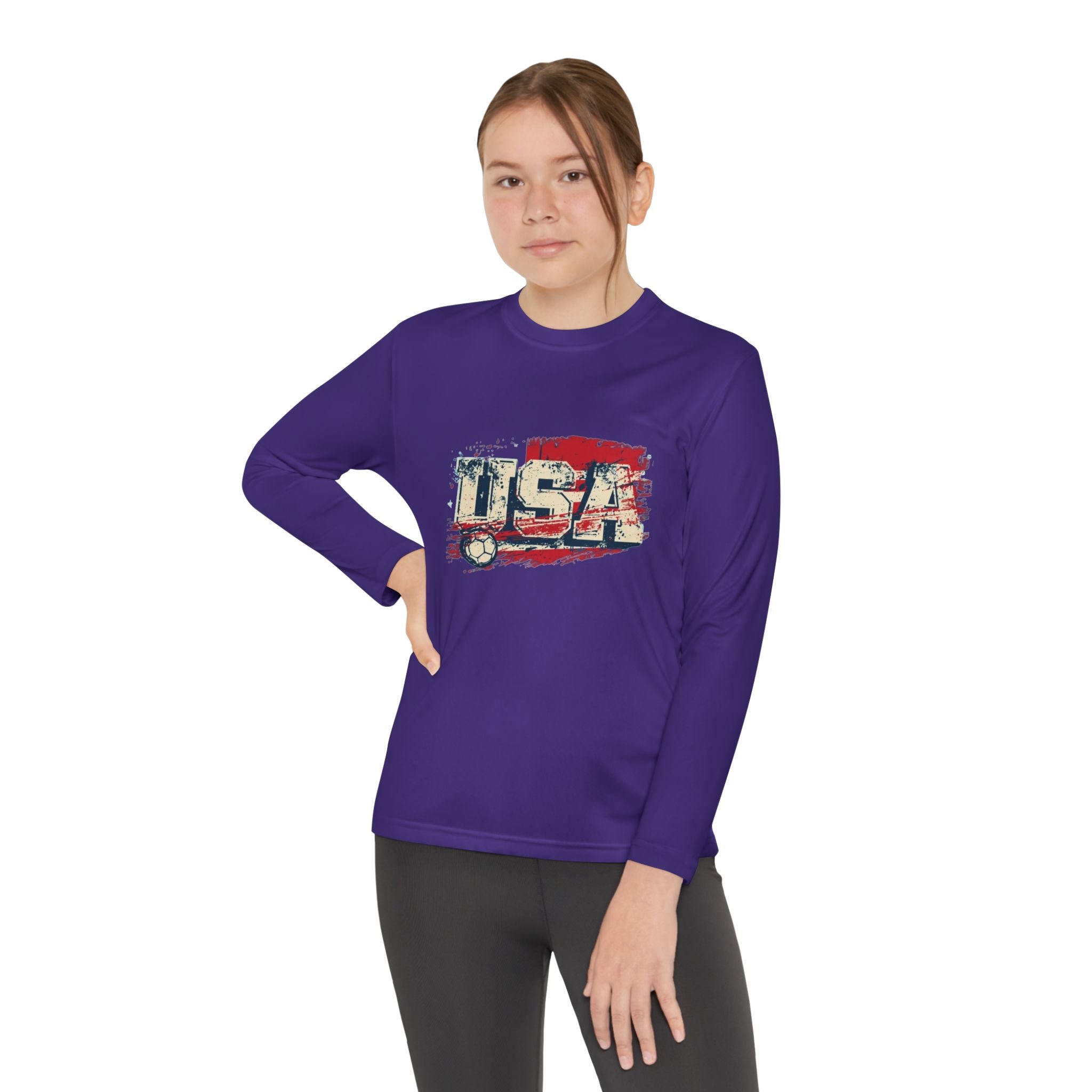 Youth Long Sleeve Tee - Vintage USA Flag Graphic
