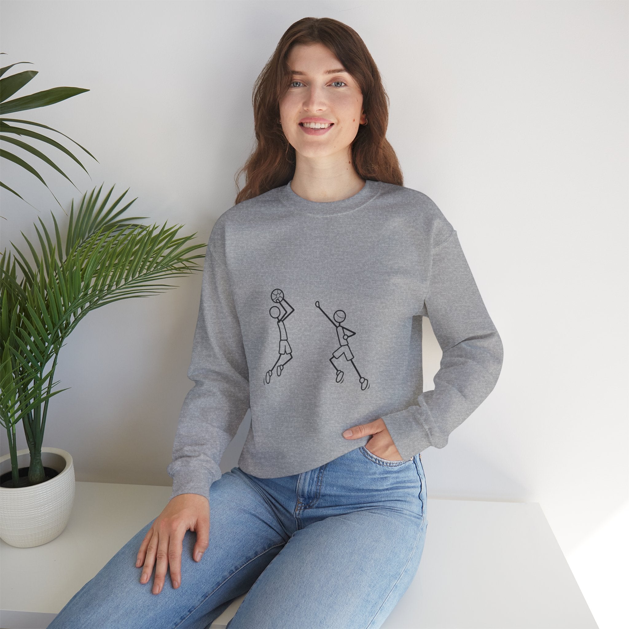 Minimal Line Basketball Players Sweatshirt | Simple Sports Graphic