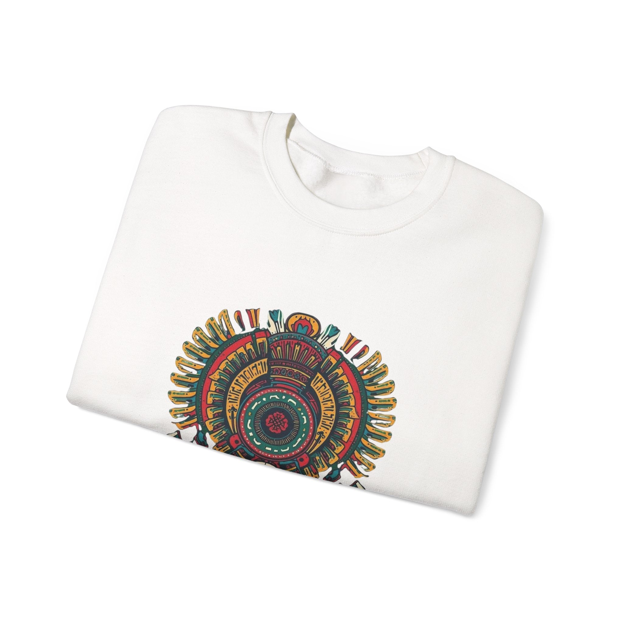 Aztec Skull Crewneck Sweatshirt – Colorful Tribal Headdress Design Mexico