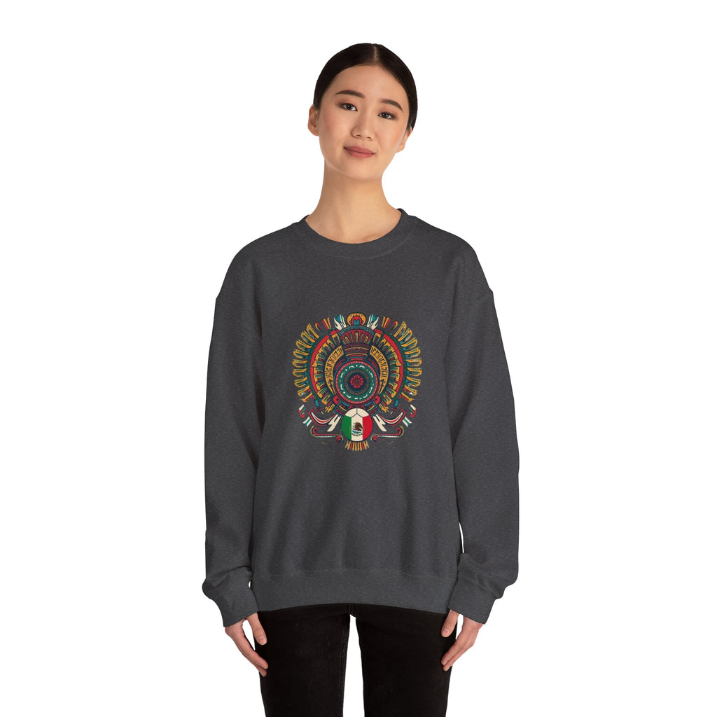 Aztec Skull Crewneck Sweatshirt – Colorful Tribal Headdress Design Mexico