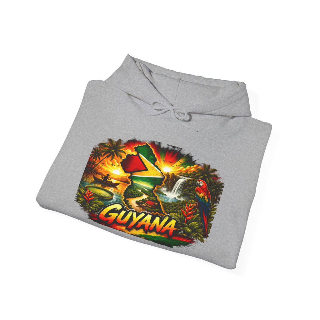 Guyana Map Sunset Hoodie | Tropical Palm Trees, Rasta Colors