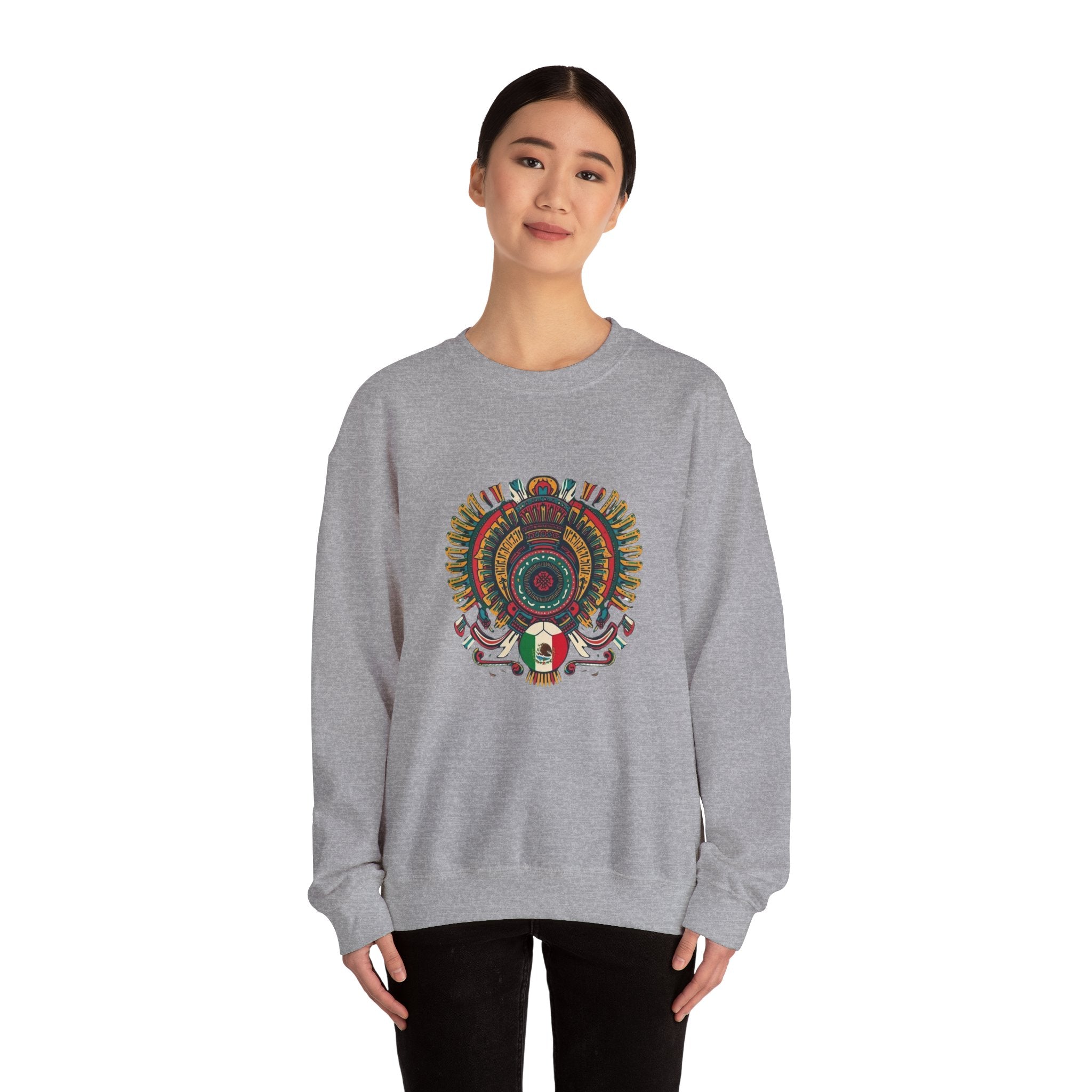 Aztec Skull Crewneck Sweatshirt – Colorful Tribal Headdress Design Mexico
