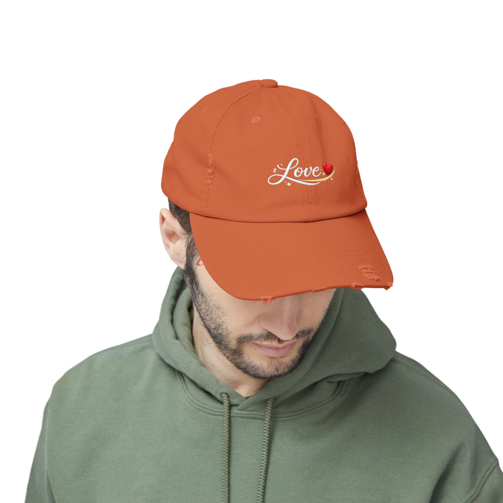 Distressed Love Hat - Embroidered Heart Script Baseball Cap