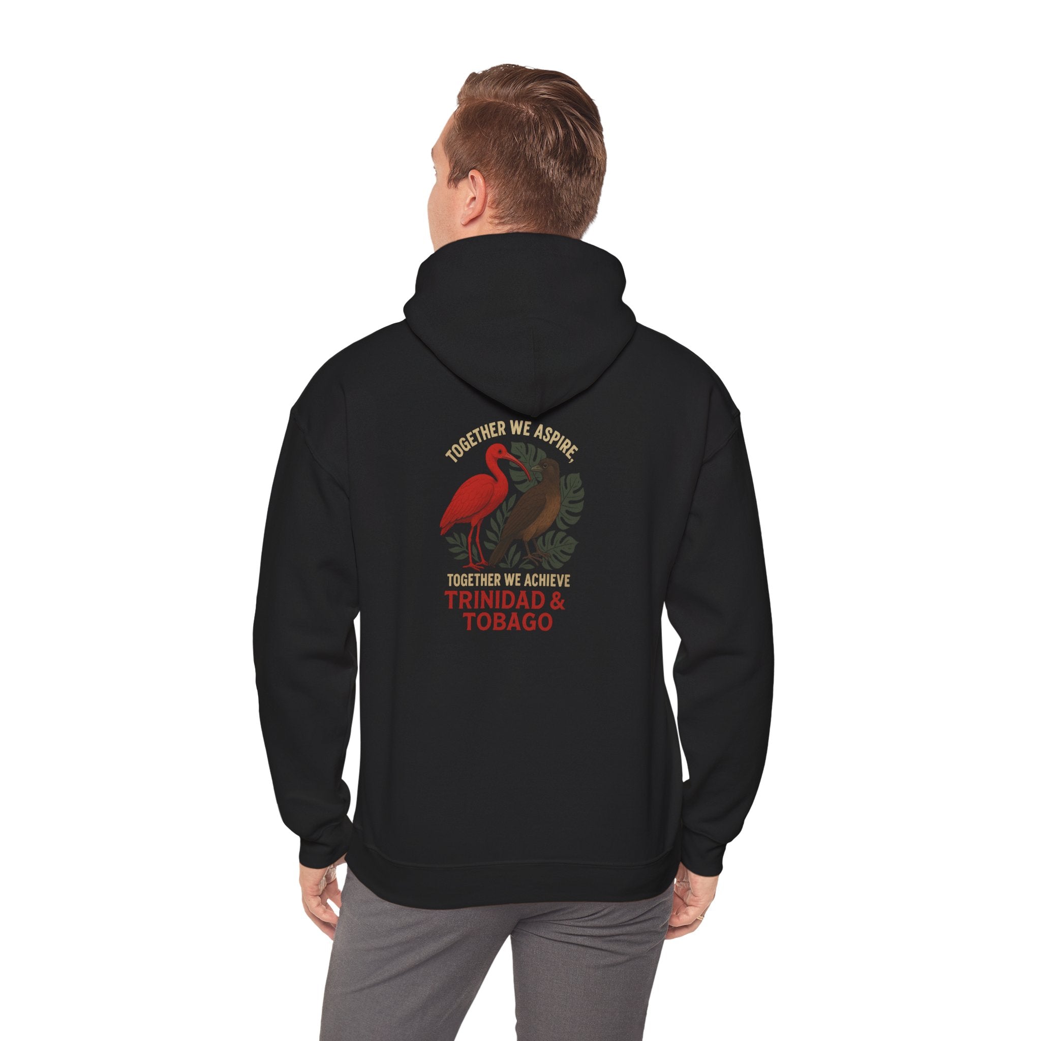 Trinidad & Tobago Heritage Hoodie — Together We Achieve Flamingo & Hummingbird Design