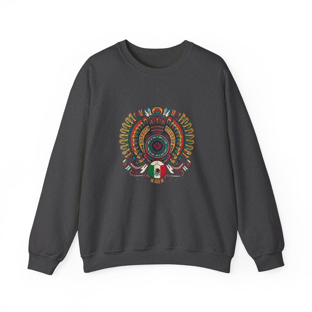 Aztec Skull Crewneck Sweatshirt – Colorful Tribal Headdress Design Mexico