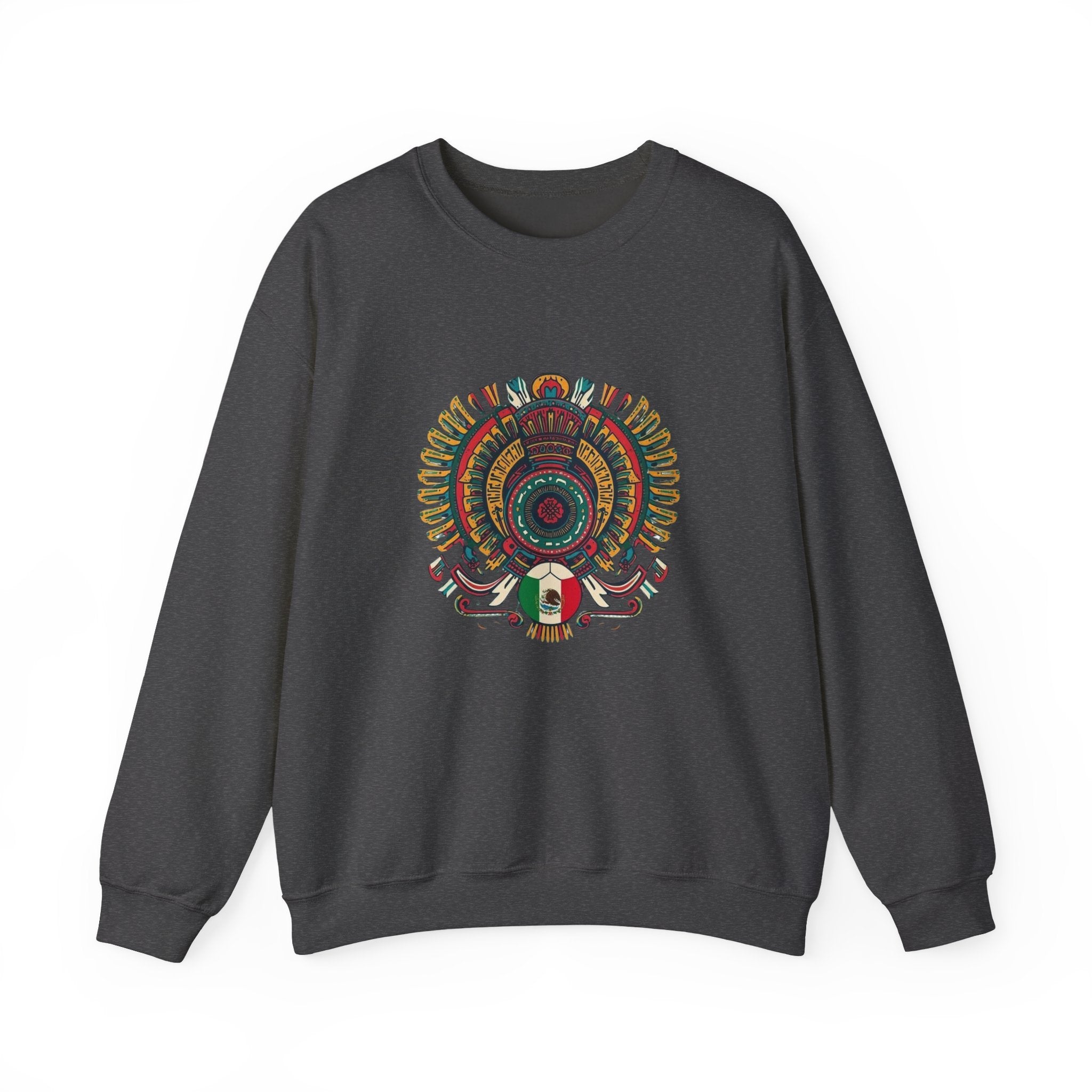 Aztec Skull Crewneck Sweatshirt – Colorful Tribal Headdress Design Mexico
