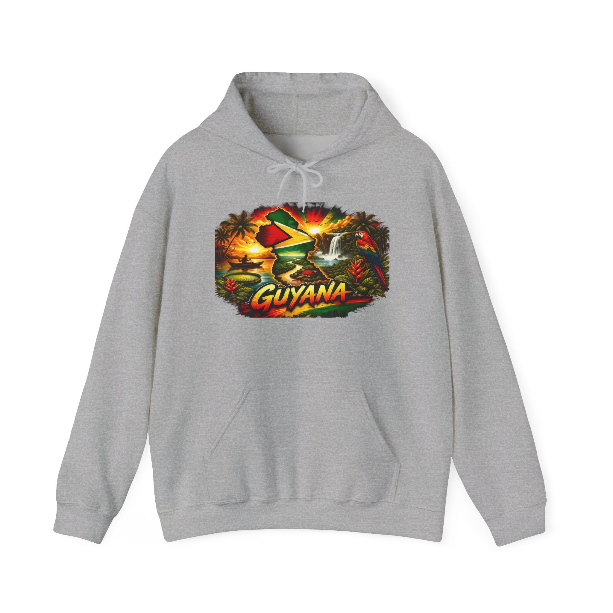 Guyana Map Sunset Hoodie | Tropical Palm Trees, Rasta Colors