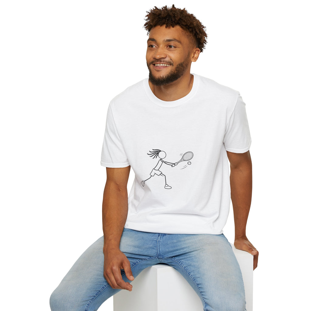 Stick Figure Girl Playing Tennis T-Shirt | Tennis Player Line Art