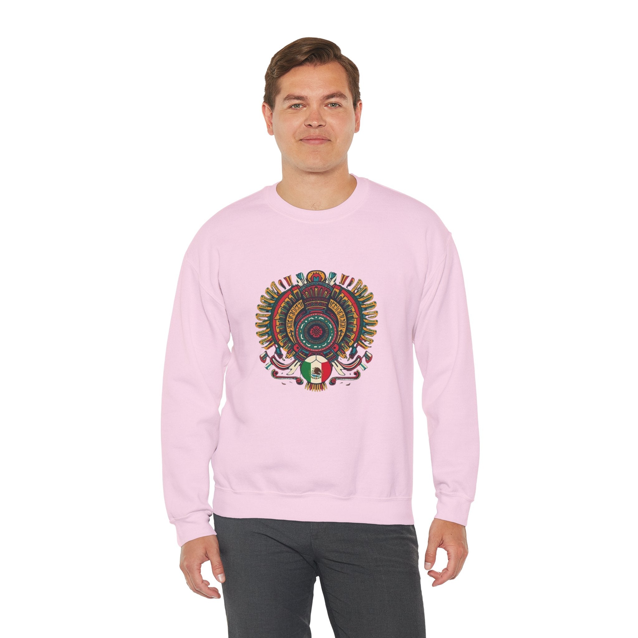 Aztec Skull Crewneck Sweatshirt – Colorful Tribal Headdress Design Mexico