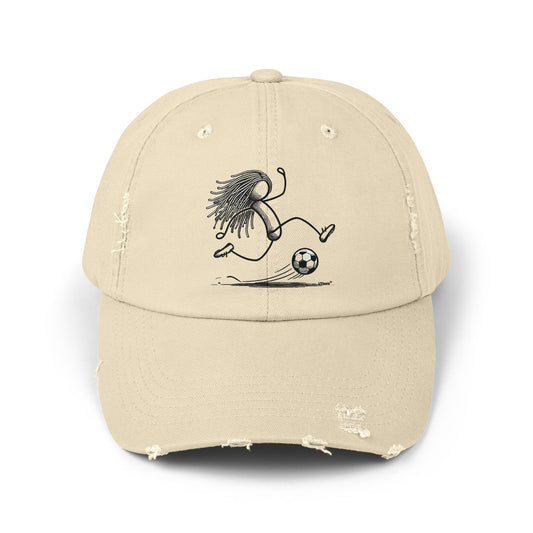 Distressed Cap Dreadlocks Soccer Player Stick-Figure Baseball Cap