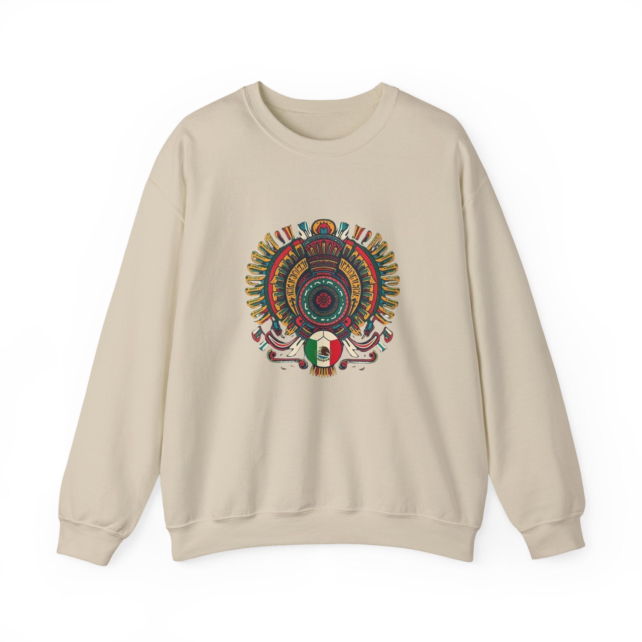 Aztec Skull Crewneck Sweatshirt – Colorful Tribal Headdress Design Mexico