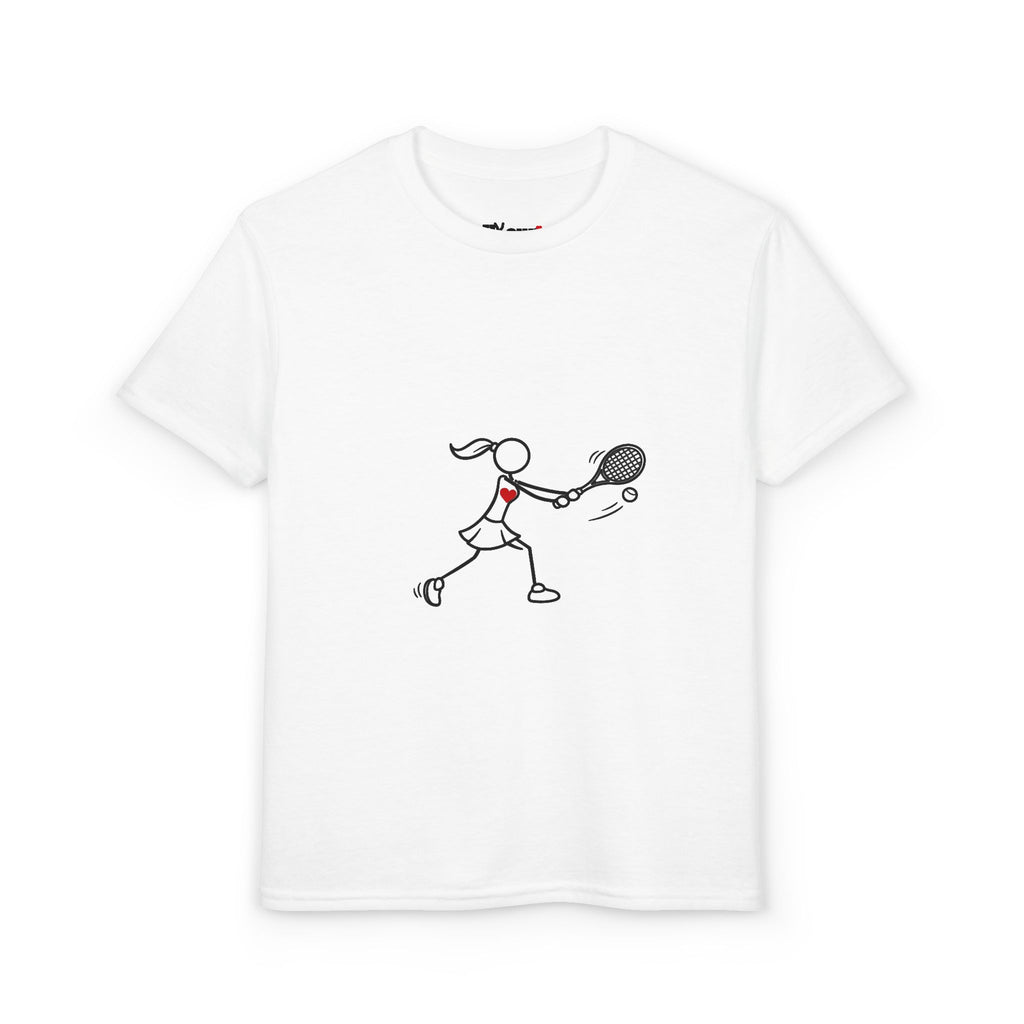 Stick Figure Tennis Player Youth T-Shirt | Kids Sports Tee