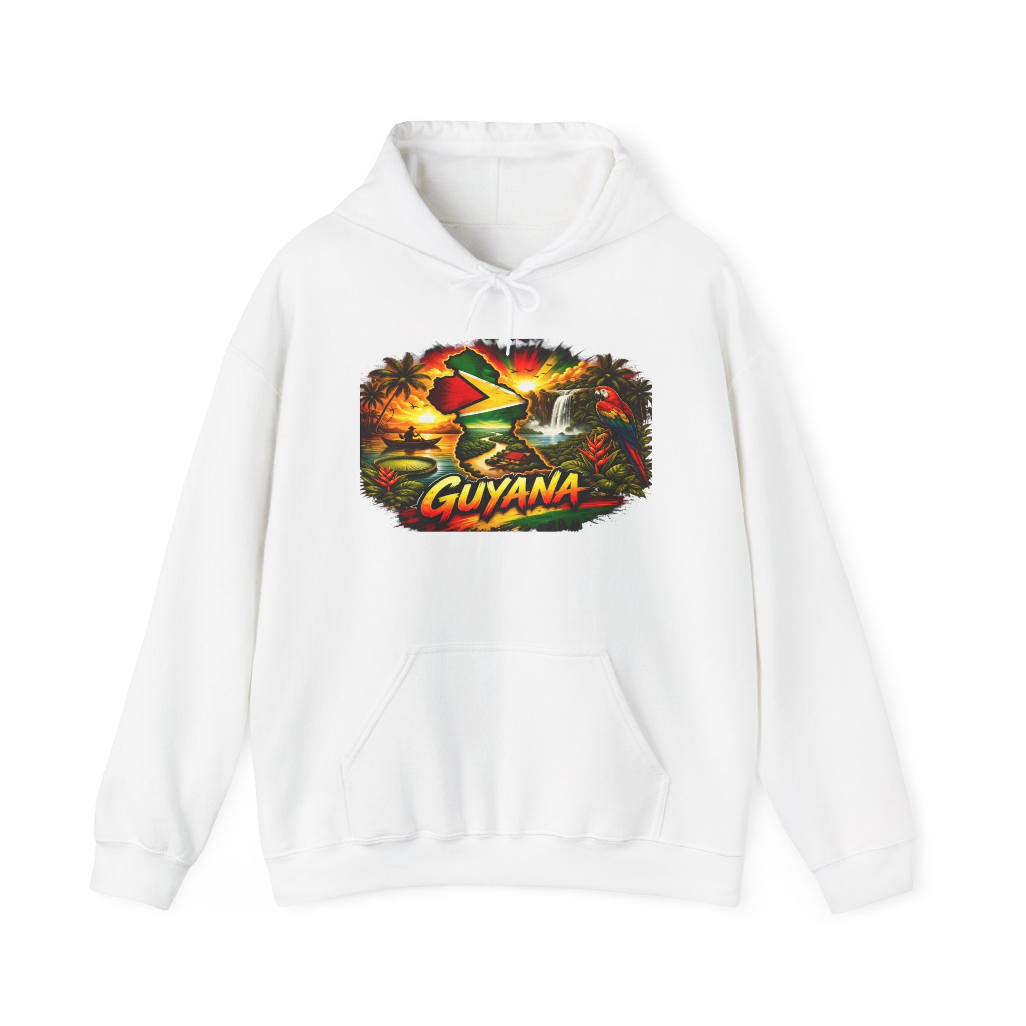 Guyana Map Sunset Hoodie | Tropical Palm Trees, Rasta Colors