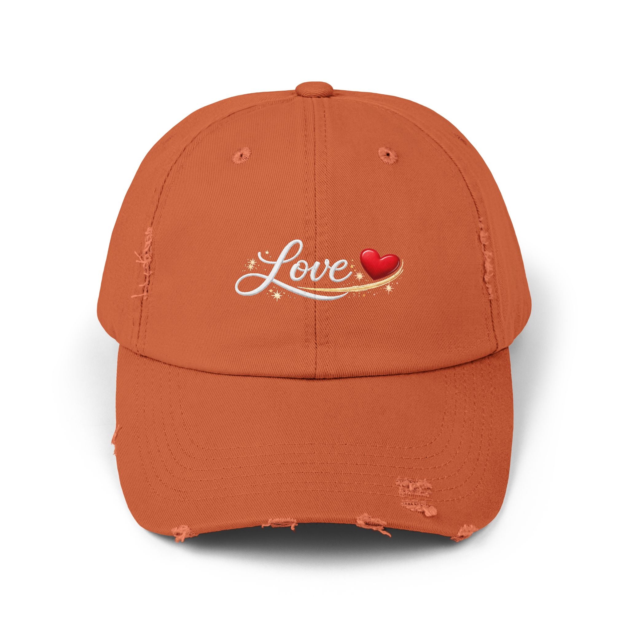 Distressed Love Hat - Embroidered Heart Script Baseball Cap