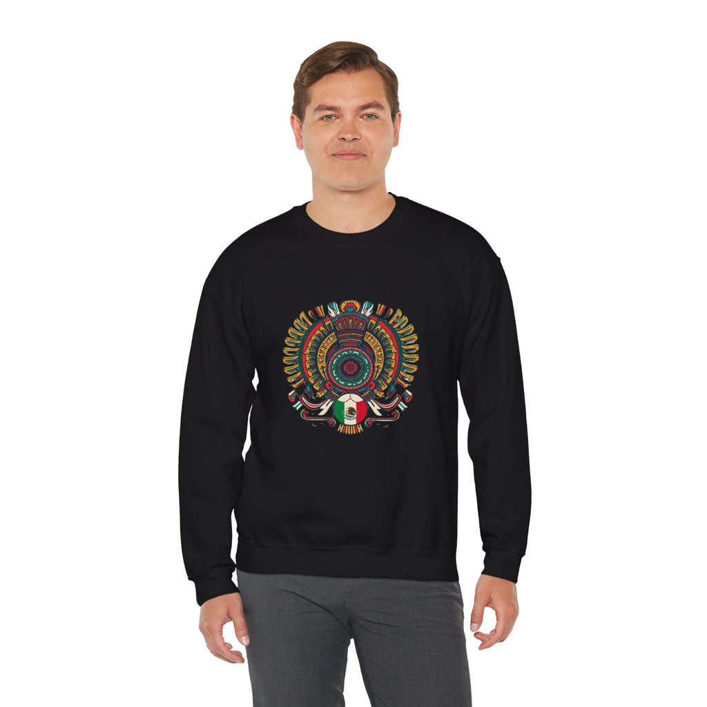 Aztec Skull Crewneck Sweatshirt – Colorful Tribal Headdress Design Mexico